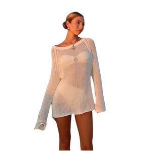 Ropa de Mujer, Primavera, Nueva <span class=keywords><strong>Blusa</strong></span> de Punto Transparente, Estilo Minimalista y Sexy para Vacaciones en la Playa - Product Image 5