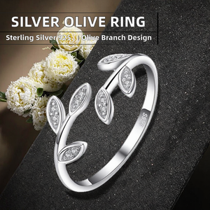 Anillo de Compromiso Clásico de Plata de Ley 925 con Baño de Oro Rosa, Diseño de Rama de Olivo Curvada con Gema y Diamante para Mujer - Product Image 2