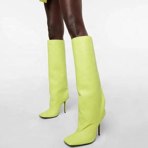 Custom Made Women Solid Shoes on Knee High <b>Boots</b> Thin High Heels Square Toe Stiletto Long Booties - Product Image 2
