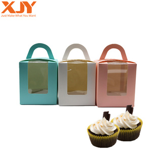 XJY Eco Friendly square cake paper box custom cupcake packaging transparent window dessert box with divider