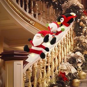 DIY Christmas Staircase Railing Decoration Set Soft Faux <strong>Snow</strong> <strong>Blanket</strong> with Plush Dolls Santa Figurines for Home Mall Winter - Product Image 1