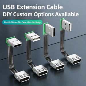 Câble d'extension USB 2.<span class=keywords><strong>0</strong></span> plat en silicone souple et durable, coudé à 90 degrés (gauche, droite, haut, bas), mâle-femelle, flexible et pliable pour PC - Product Image 1