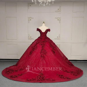 Jancember ANY08 tradicional flor roja perlas vestido de fiesta vestidos de noche hinchados - Product Image 3