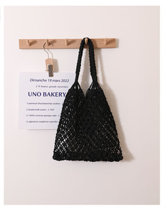 <span class=keywords><strong>Borsa</strong></span> estiva Boho macramè in cotone crociato con corda di paglia cava da spiaggia per vacanze in stile tinta unita in paglia fatta a mano - Product Image 5