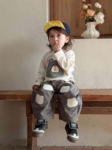 Ensemble deux pièces décontracté pour bébés garçons, style coréen, motif dessin animé, fermeture éclair, 100 % coton, collection printemps 2026 - Product Image 2