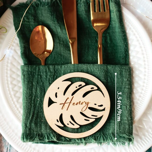 Segnaposto Personalizzato <span class=keywords><strong>in</strong></span> <span class=keywords><strong>Legno</strong></span> a Forma di Foglia di Monstera - Sottobicchiere per <span class=keywords><strong>Tavolo</strong></span> Nuziale Tropicale, Bomboniera per Feste - Product Image 5