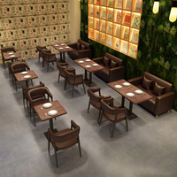 Ensemble de meubles de restaurant rétro canapé de loisir commercial combinaison table et chaise de stand en bois massif de café de restaurant occidental
