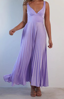 Nouvelle Robe Longue Plissée Unie Sexy et Élégante pour Femme, Col en V Profond, Sans Manches, Taille Haute, Collection Été 2026