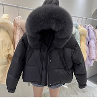 Veste en duvet à col garni de renard en fourrure véritable de luxe personnalisé Veste en duvet de canard à manches souples Veste en duvet de plumes pour femmes à capuche en fourrure