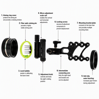 Viseur à 5 broches pour arc composé HT, micro-réglage court, ajustement fin 4 directions, loupe compatible, en alliage d'aluminium noir, pour tir à l'arc et chasse