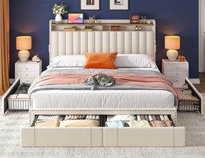 Tùy chỉnh hiện đại vua Kích thước khung giường với 4 ngăn kéo lưu trữ bọc giường khung kích thước vua với đầu giường không có hộp mùa xuân cần thiết - Product Image 5