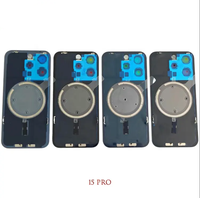 Vitre arrière de remplacement pour iphone 15 Plus 15 Pro Max avec cadre, lunette, plaque métallique et anneau magnétique.