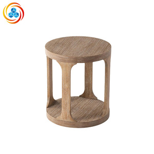 Round Natural Wood Tea <b>Table</b> Open <b>Storage</b> Shelf Modern Accent <b>End</b> <b>Table</b> for Living Room Home Furniture Easy Assemble - Product Image 4