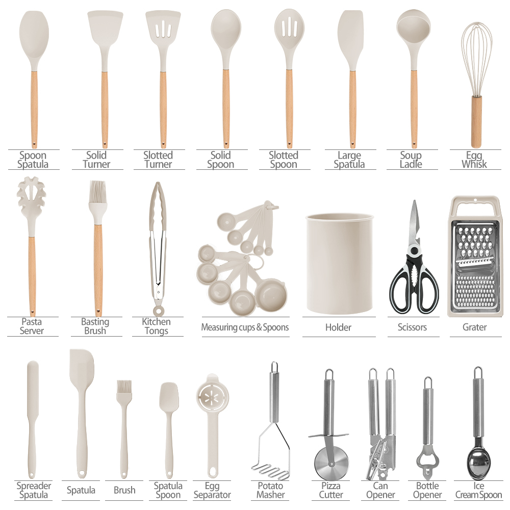 Wholesale Wood Handle Silicone Kitchen Tools Wooden Silicone Kitchen Utensils Set Cooking Utensils Set Silicone Kitchen Utensils · image 4