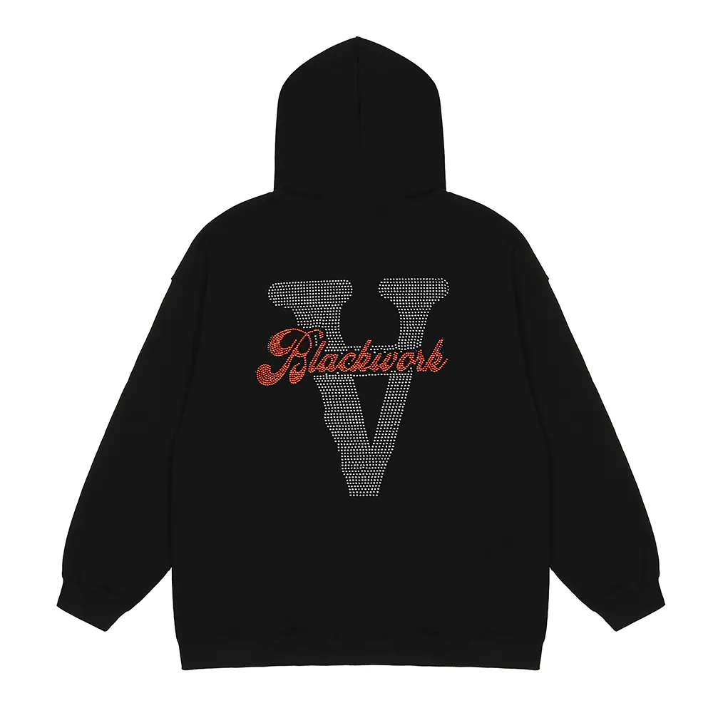 High end customized hot diamond letter hooded fleece men's hoodie Street fashion casual sweatshirt