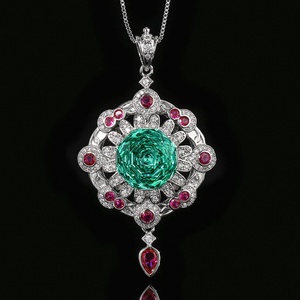 Collier Pendentif Fleur à Pompon en Cuivre Écologique avec Zircon Cubique Rose Taillé, Bijou Tendance pour Femme, Idéal pour le Bureau et les Voyages - Product Image 3