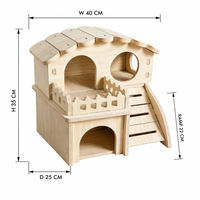 Maisonnette pour petits animaux en bois naturel, design à deux niveaux avec balcon, toit festonné, rampe courbe, montage facile, mobilier de cage pour hamster et gerbille