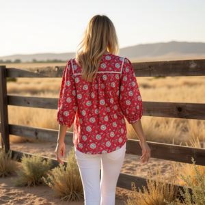 Venta al por mayor viscosa rojo túnica Casual mujer Kurti elegante manga larga túnica Top para damas elegante Ropa Étnica - Product Image 5