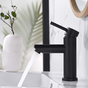 Robinet mélangeur en acier inoxydable noir, bec droit de 30 mm pour lavabo de salle de bain - Product Image 3