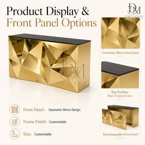 Barra de Bar Desmontable de Acero Inoxidable Dorado Personalizada con Panel Geométrico de Origami y Cubierta de Vidrio Templado Espejado - Product Image 5