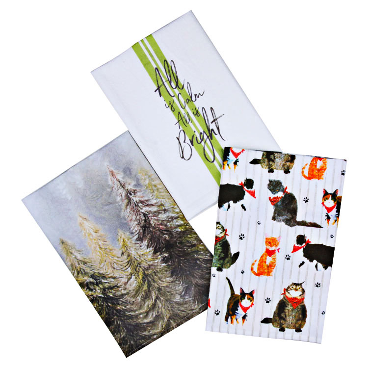 Home decorative print 100% cotton kitchen tea towel with hanging loop by BSCI BCI Oeko tex