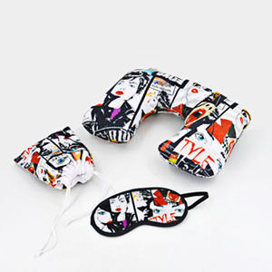 Тканевый Дорожный комплект для сна с логотипом на заказ, с сублимационной печатью, с наволочкой, нашивкой и мешочком - Product Image 2