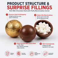 Bombe au chocolat chaud personnalisée OEM 1 pièce avec guimauves à l'intérieur, sphère de cacao au lait, friandise festive pour comptoir