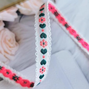 New phong cách dân tộc DIY ren Phụ kiện handmade 100% polyester Ribbon Bow tim thêu hoa nhỏ lượn sóng cạnh xương cá - Product Image 4