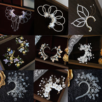 Boucles d'oreilles clipsables sans perles, style elfique, inspirées de la forêt blanche, luxueuses, de style européen et américain, avec fleurs de cerisier, en cristal fait main