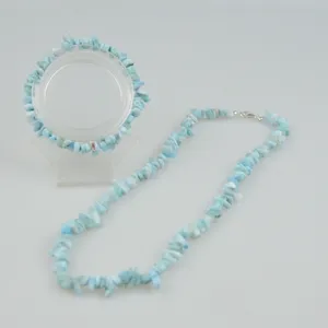 China Factory's Nice Blue Larimar Chips Stone Beads 8mm Natural Blue 925 Silver Unisex Bracelet Fashion Jewelry Jewelry Sets