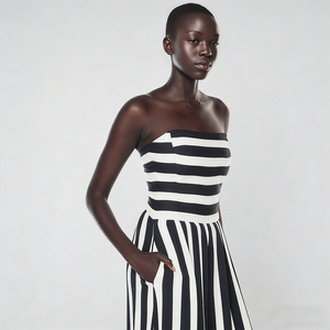 <span class=keywords><strong>Tuta</strong></span> <span class=keywords><strong>Elegante</strong></span> Casual da Donna, Abbigliamento Estivo alla Moda, Chic <span class=keywords><strong>Tuta</strong></span> Intera Senza Spalline a Righe Bianche e Nere con Gamba Larga - Product Image 2