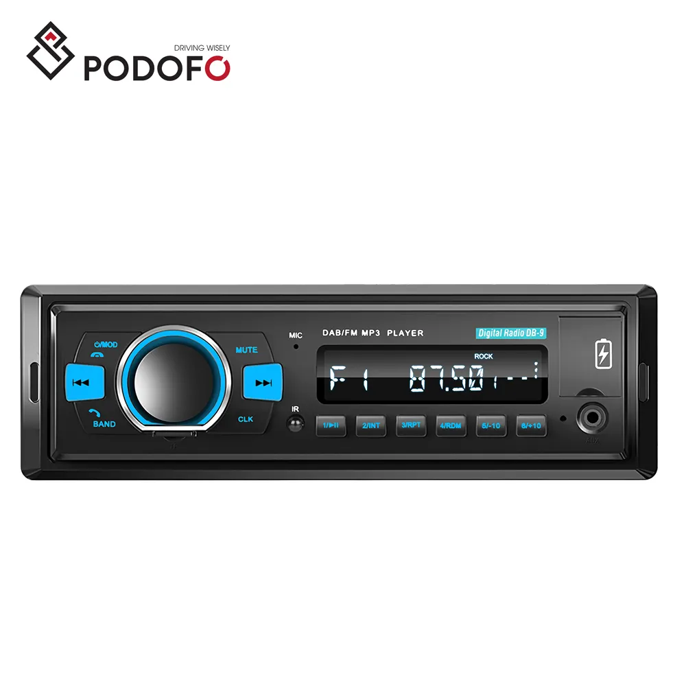 Podofo 드롭 배송 DAB + 자동차 MP3 플레이어 듀얼 BT FM AM RDS DAB EQ 스티어링 휠 제어 1 Din 자동차 라디오 스테레오 Autoradio