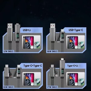 100w 5A Multi-function Braided LED Display 4-in-1 Fast <b>Charging</b> Cable mobile phone USB-C to Type-C charger data cable 1M 1.5M 2M - Product Image 5