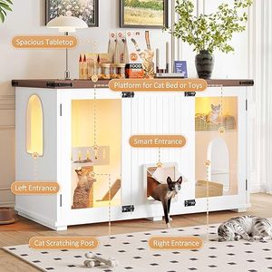 Meuble pour litière <span class=keywords><strong>de</strong></span> chat dissimulée avec LED, rangement, maison pour chat en bois fermée, escaliers, style ferme, adapté au salon, à la chambre à coucher - Product Image 3