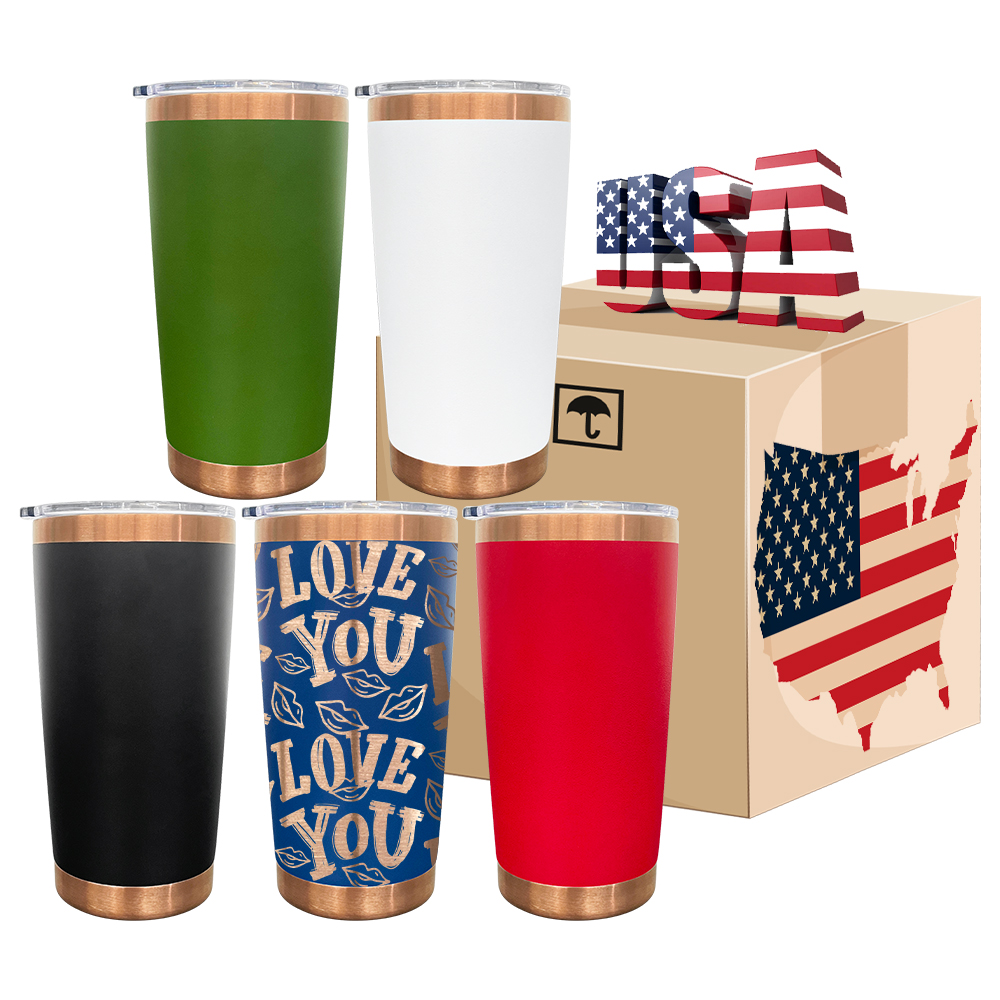New Arrival 20oz Colorful Powder Coated Travel Beer Mug Cup 20 oz Copper Plated Tumbler with Magnetic Slide Lid and Metal Straw