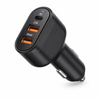 Chargeur de voiture 3 ports PD USB-C + 2.4A USB, adaptateur allume-cigare intelligent triple sortie rapide, mini chargeur de voiture noir
