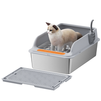 Bac à litière pour chat en acier inoxydable extra-large de 20L, tapis filtrant anti-pistage, conception semi-fermée et haute pour un accessoire facile