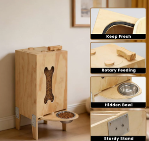 Modern Solid Wooden Dog <b>Food</b> <b>Storage</b> Cabinet Kibble Dispenser Feeding Station Automatic <b>Pet</b> Bowl Rack Indoor Outdoor - Product Image 5