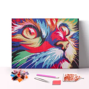 Peinture mosaïque d'animaux colorés, 30x40/40x50mm, Kits de peinture de diamant 5D, perceuse ronde à faire soi-même, motif chat