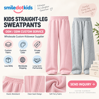 Smiledotkids Pantalons de survêtement pour enfants personnalisés à jambe droite en molleton doux coupe décontractée rose gris clair OEM ODM Marque privée Vente en gros