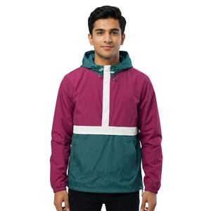 New Arrival Custom Breathable Canvas Color Block Windbreaker <b>Jacket</b> Plus Size Casual Sportswear Windproof Hooded Vintage <b>Men</b> - Product Image 1