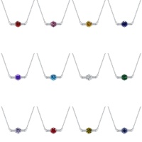Collier ras du cou pour femme en argent sterling 925 avec zircone ronde et pierre de naissance, design luxe léger