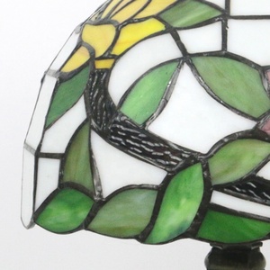 LongHuiJing for Style 8Inch Dome AC LED Adjustable <b>Table</b> <b>Lamp</b> Metal <b>Base</b> Stained Glass Lampshade Green Leaves Red Roses - Product Image 5