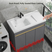 Meuble de salle de bain moderne intégré en céramique avec lavabo, résistant à l'eau, avec plan de lavage à droite, armoire de buanderie autoportante en aluminium pour