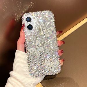 <span class=keywords><strong>Coque</strong></span> de téléphone de luxe DIY Papillon pour <span class=keywords><strong>iPhone</strong></span> 17 Air 16 13 14 12 Pro Max 15 Plus avec strass, perles et dragonne chaîne - Product Image 5
