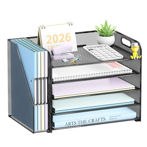 ที่จัดระเบียบโต๊ะทำงาน 5 ชั้น พร้อมที่ใส่แฟ้ม ที่จัดระเบียบอุปกรณ์สำนักงาน และที่เก็บกระดาษ ที่จัดระเบียบเอกสารแบบตาข่ายสำหรับวางบนโต๊ะ - Product Image 1
