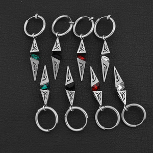 Boucles d'oreilles pendantes géométriques rétro au design simple et unique, plaquées argent, unisexe, bijoux tendance, vente en gros - Product Image 3