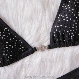 Microbikini con tirantes acolchados para mujer, microbikini negro con diamantes de imitación, nueva colección - Product Image 4