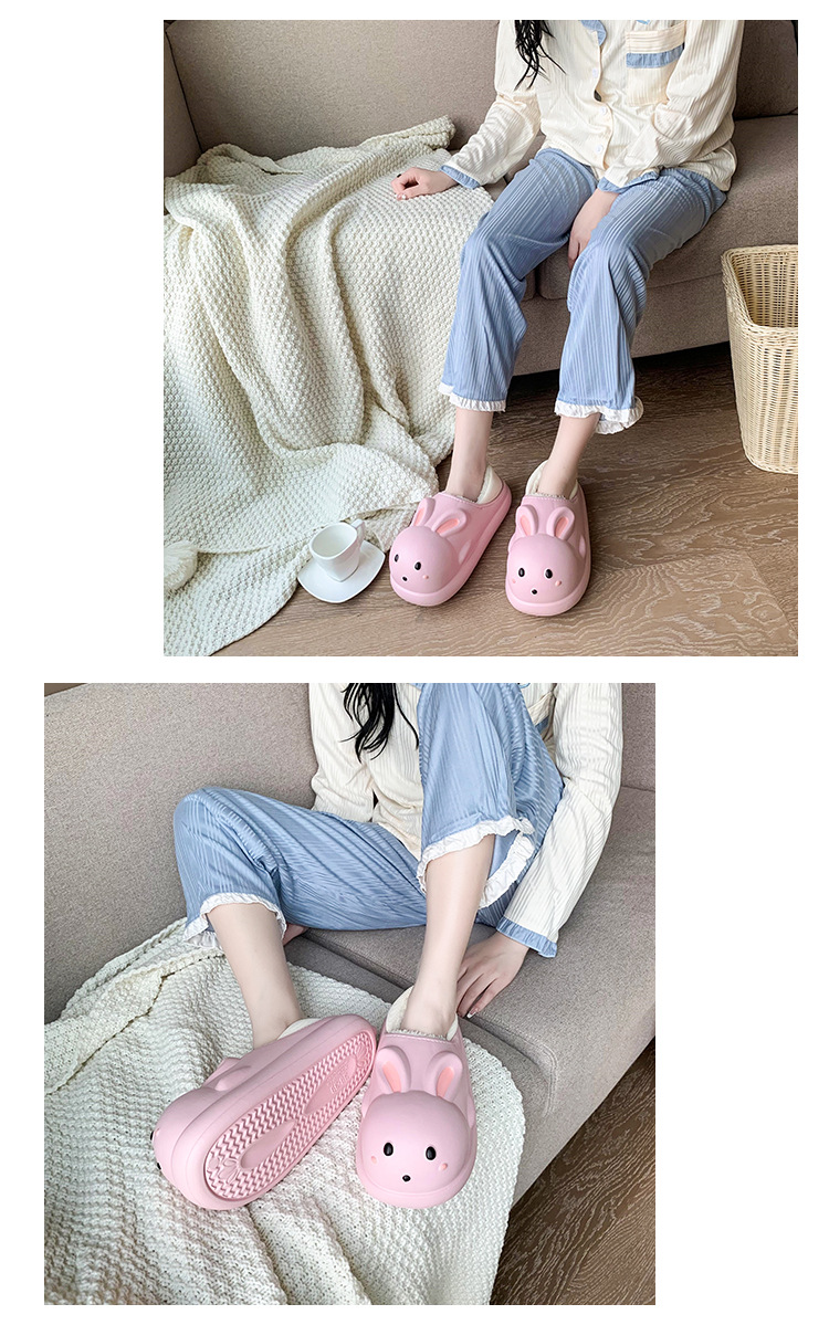 Waterproof Warm Plush Winter Shoes Women Fur Slippers Indoor Home Thick Sole Footwear