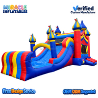 Château gonflable commercial, combo humide/sec avec toboggan, qualité location, pour événements et fêtes